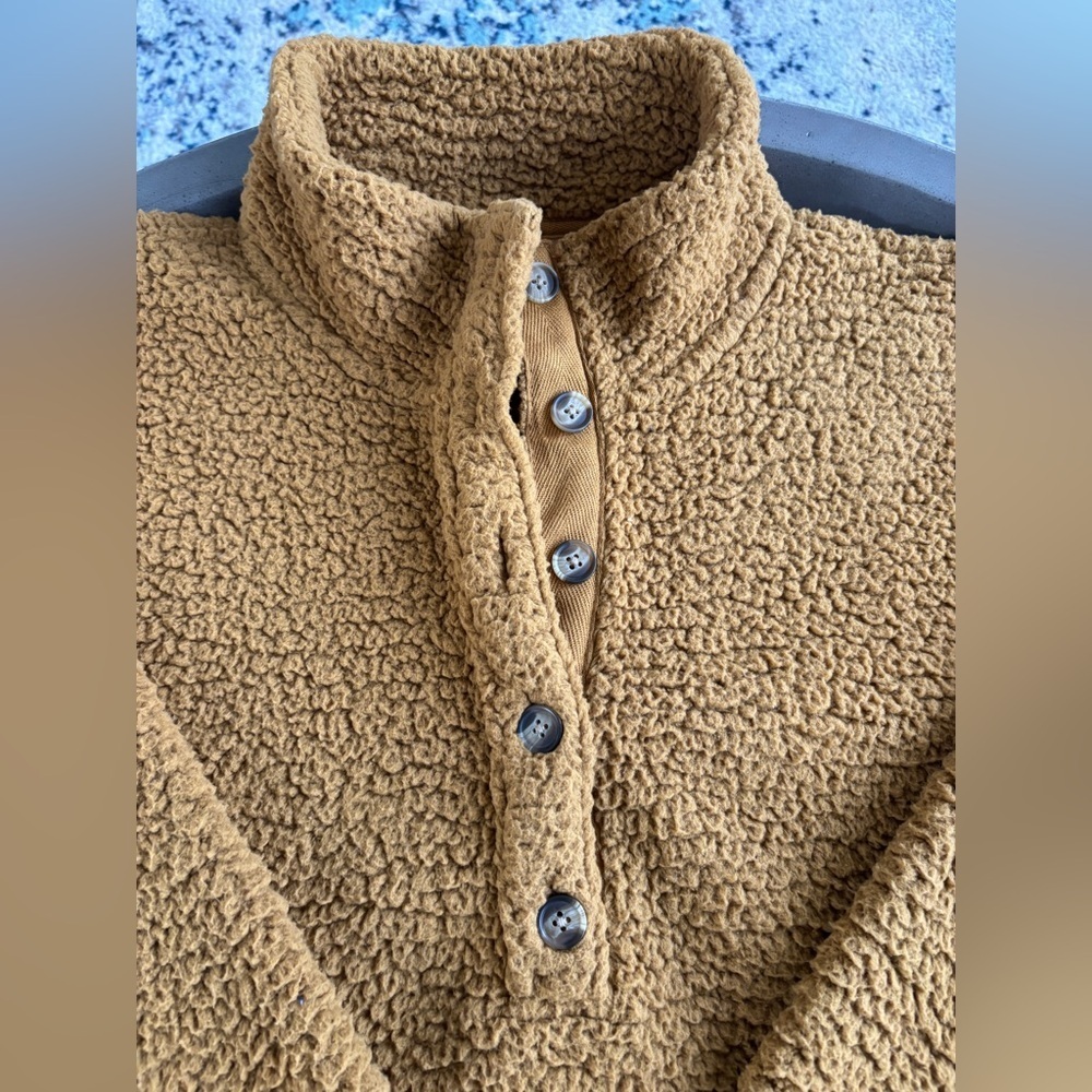 Aerie Sherpa Quarter Button Up Pullover Top Fuzzy Warm Burnt Orange Size L - Picture 4 of 8